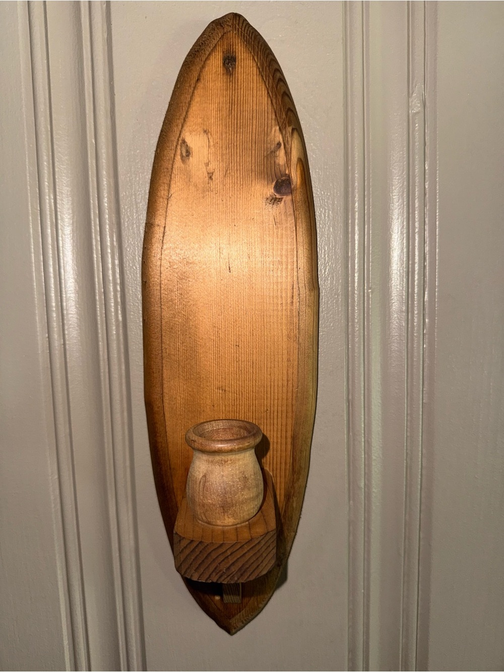 Rustic Wooden Wall Hook Candle Sconce in Natural Brown